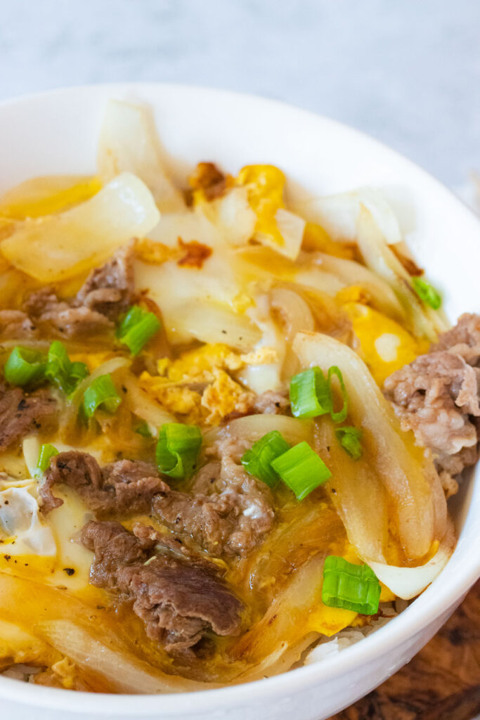 close up photo of gyudon