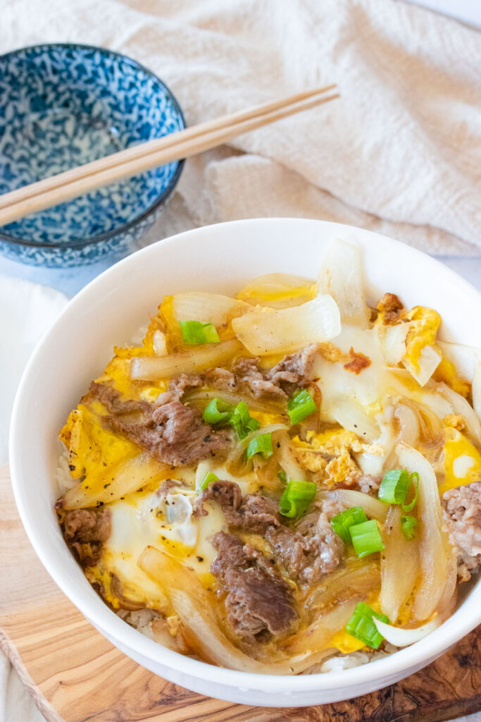 overhead photo of gyudon