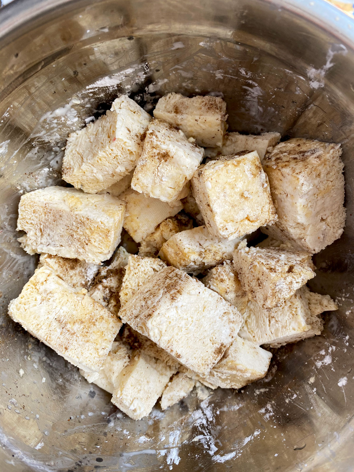 tofu tossed in salt, pepper, and Chinese five spice powder