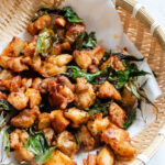 Air fryer Taiwanese popcorn chicken with Thai basil.