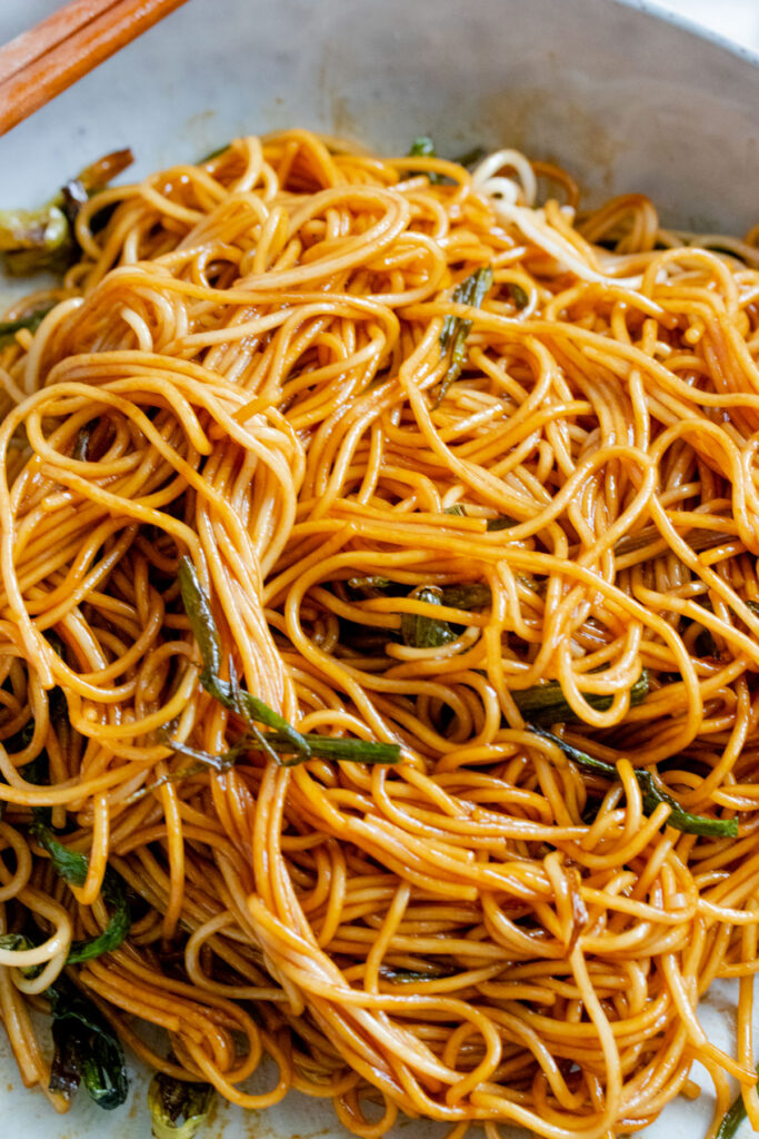 close-up scallion oil noodles