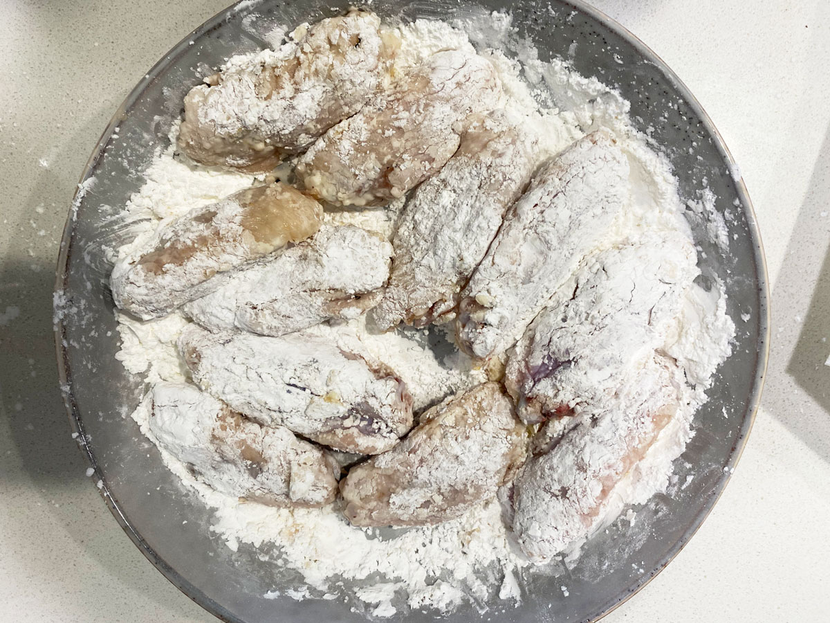 coat chicken in potato starch