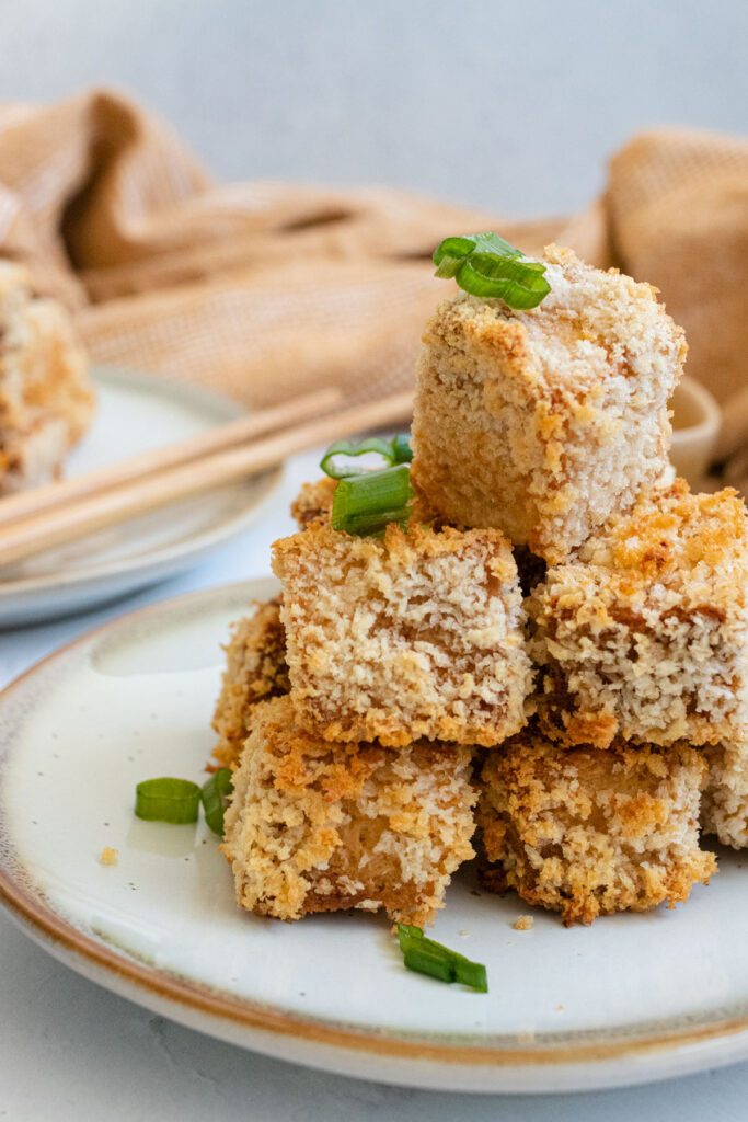 baked tofu nuggets with scallions