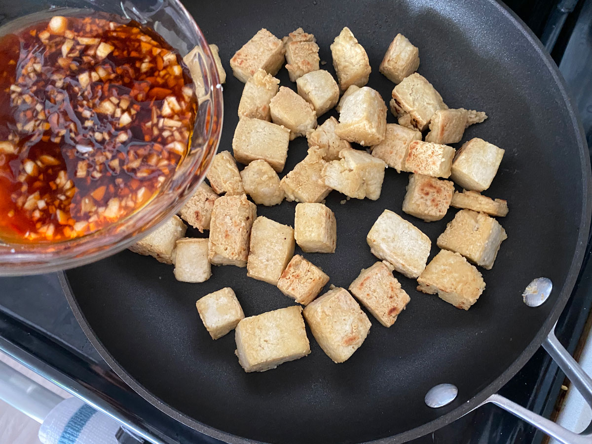 honey sesame marinade over tofu