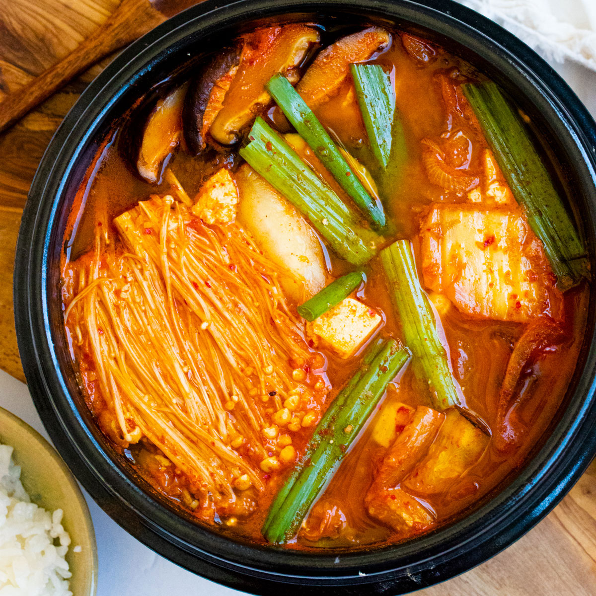 Kimchi Mushroom Soft Tofu Stew (Vegetarian) - The Floured Camera