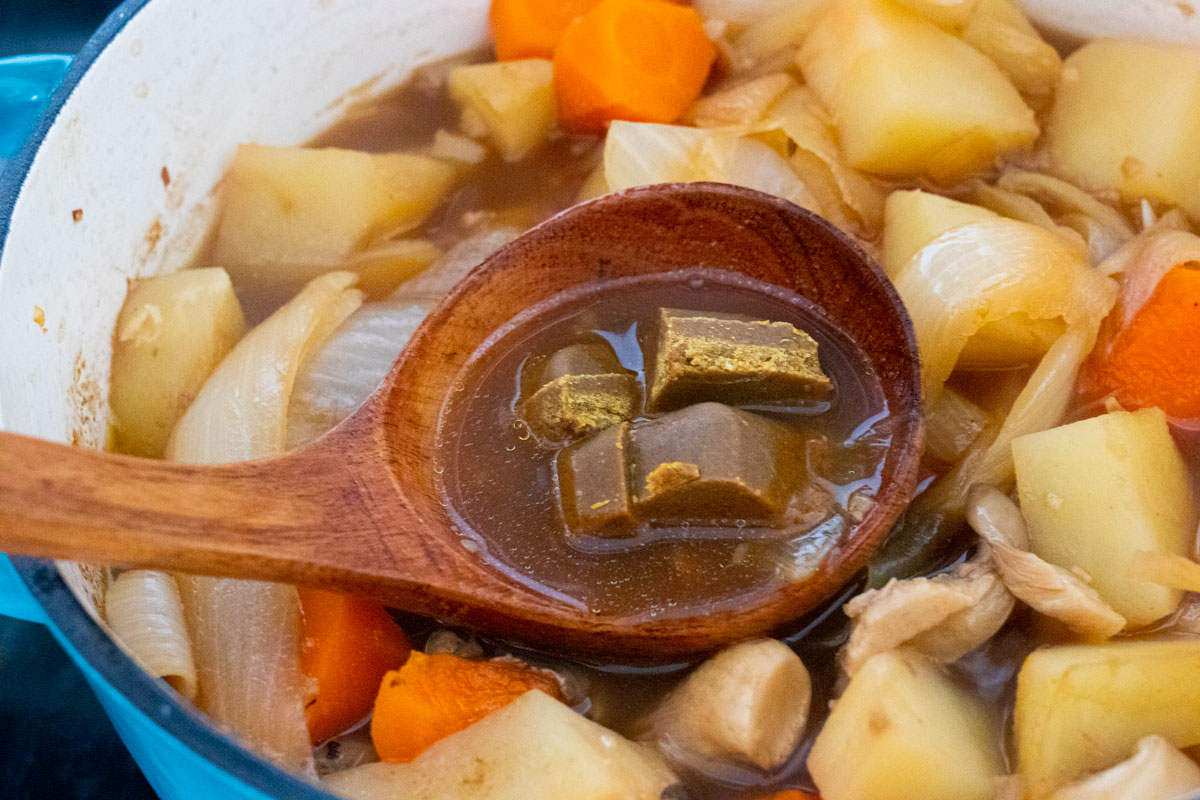 ladle with curry blocks