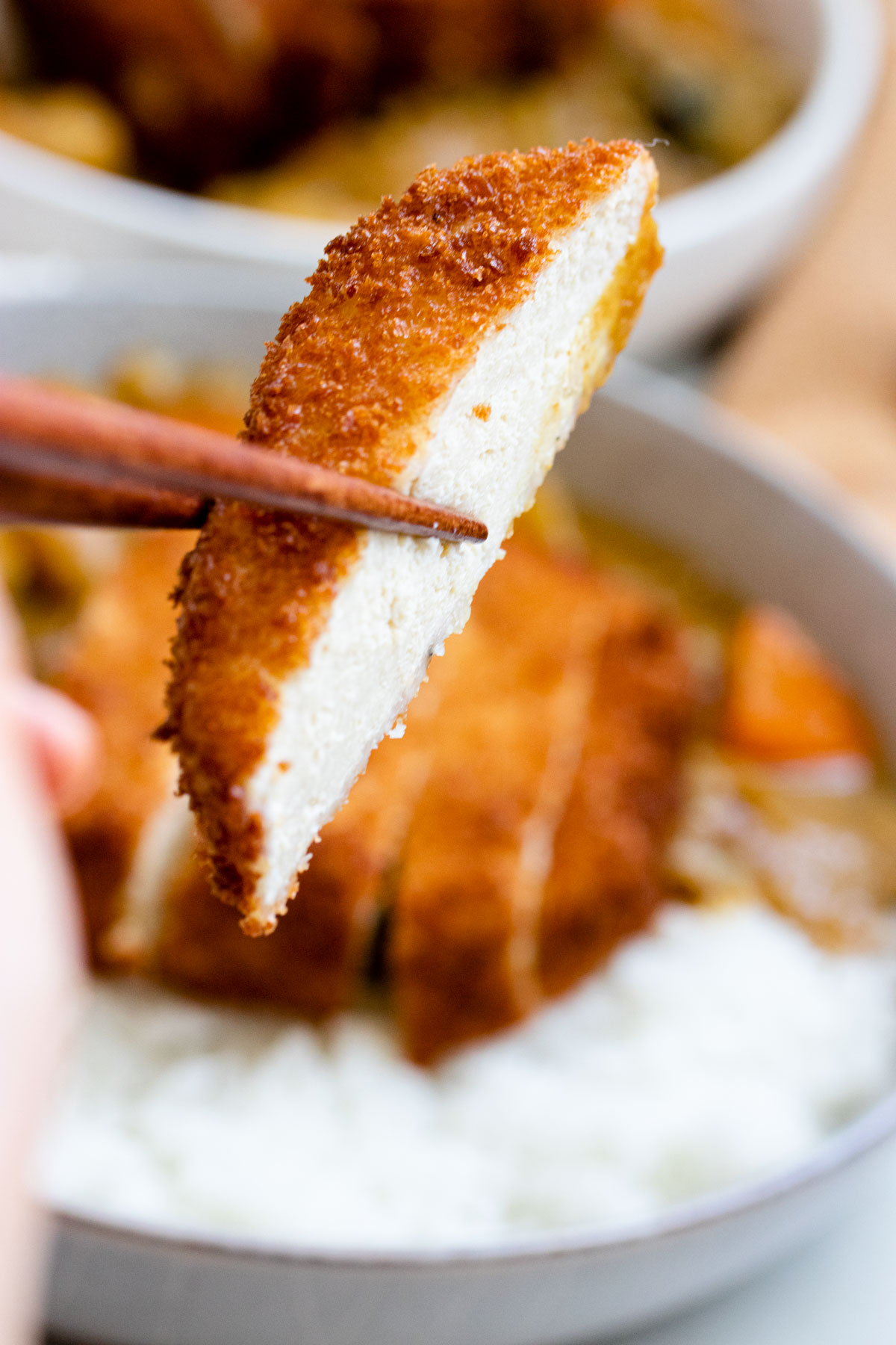 Slice of tofu katsu. 