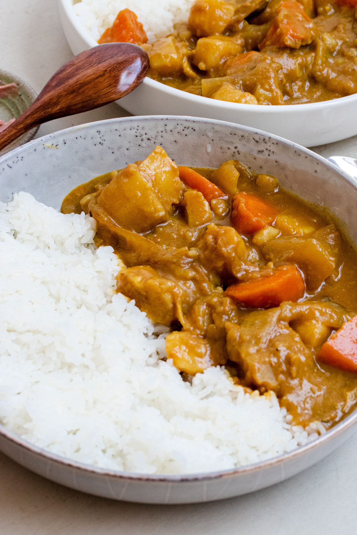 Vegetarian Japanese curry with rice.