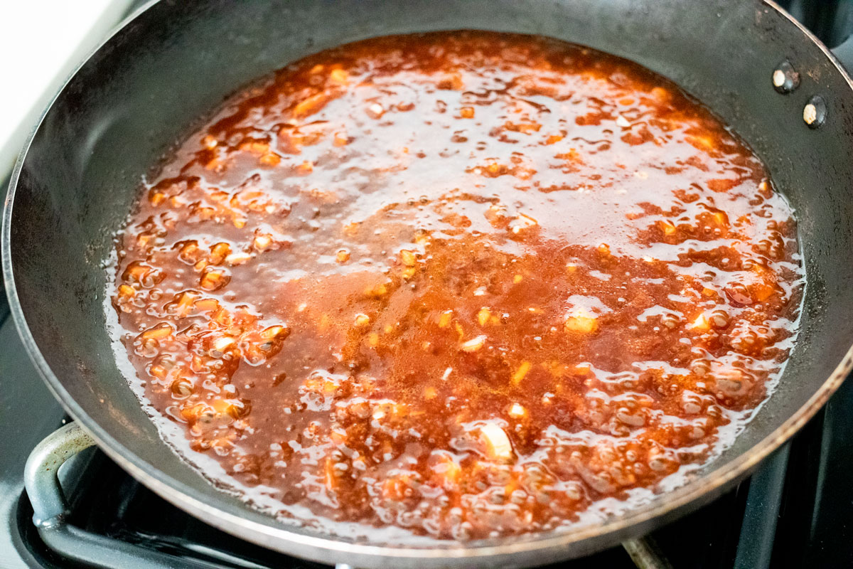 Gochujang sauce in pan.