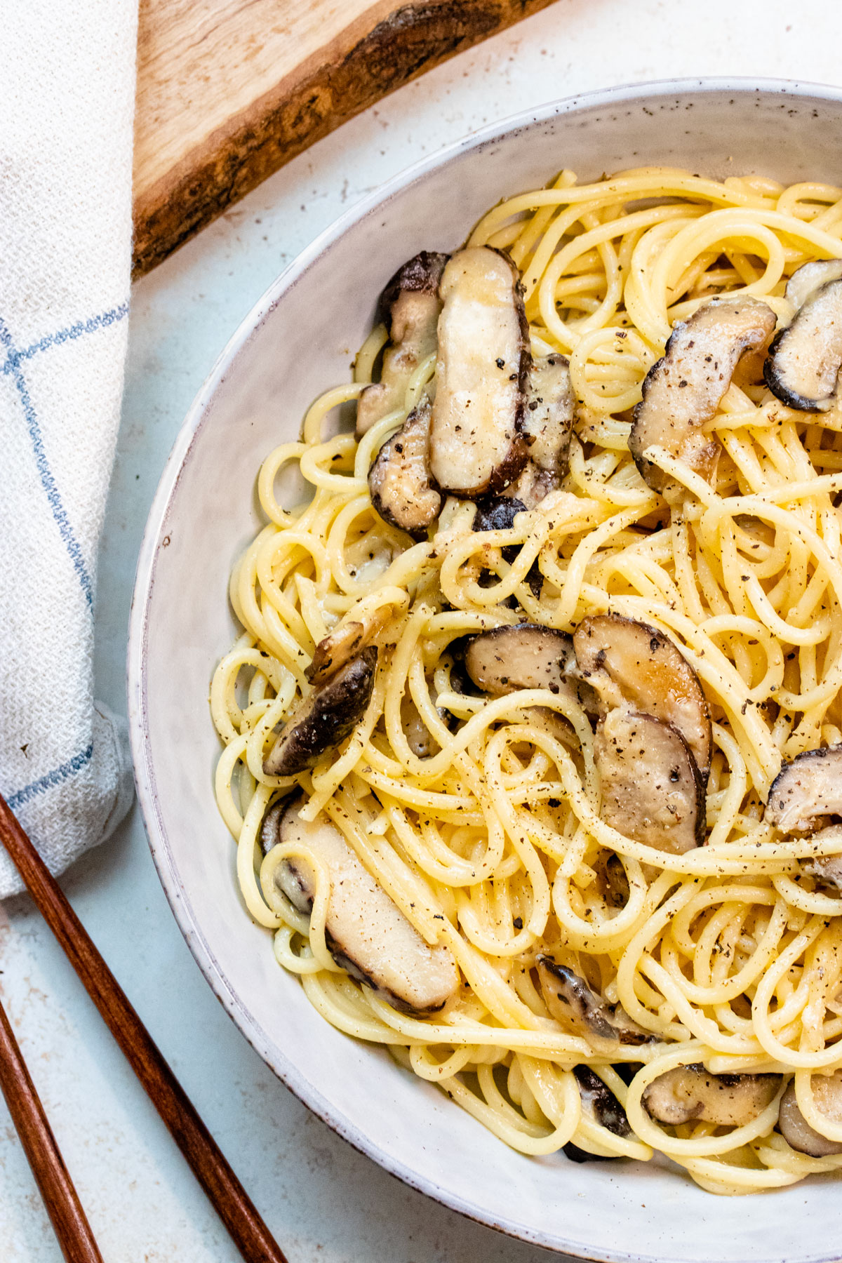 Miso butter shiitake pasta