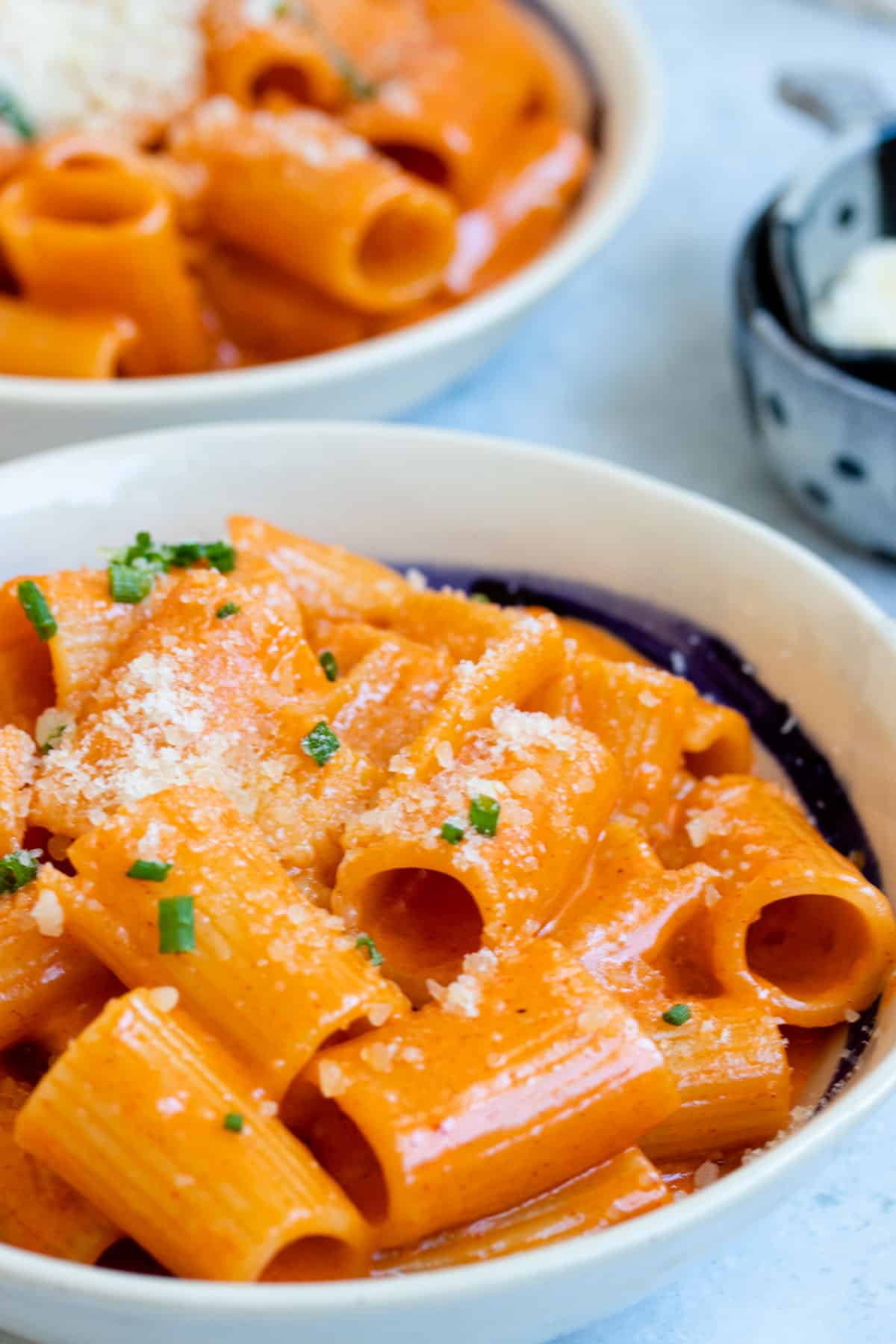 Spicy gochujang rigatoni with parmesan.