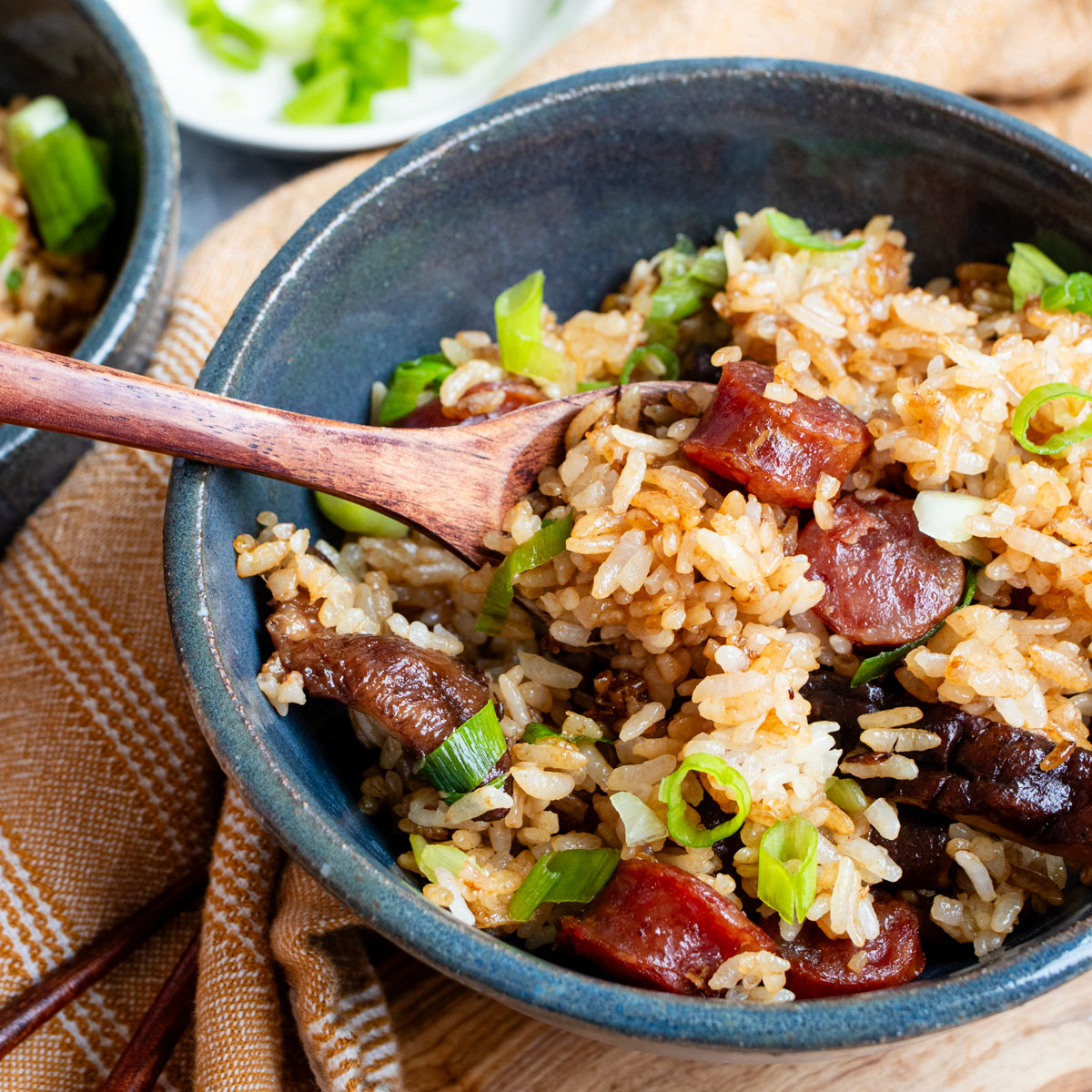 Rice Cooker Recipe: Chinese Sausage Over Rice - Onolicious Hawaiʻi