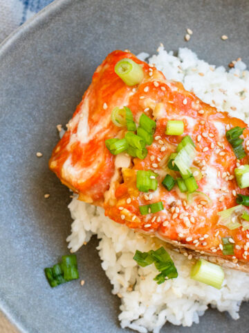 Baked honey miso salmon.