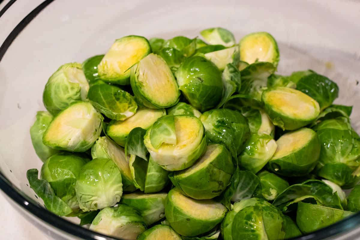 Brussel sprouts tossed in olive oil. 