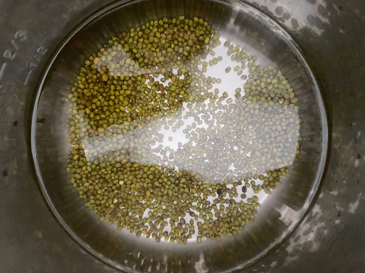 Dry mung beans in water in Instant Pot.